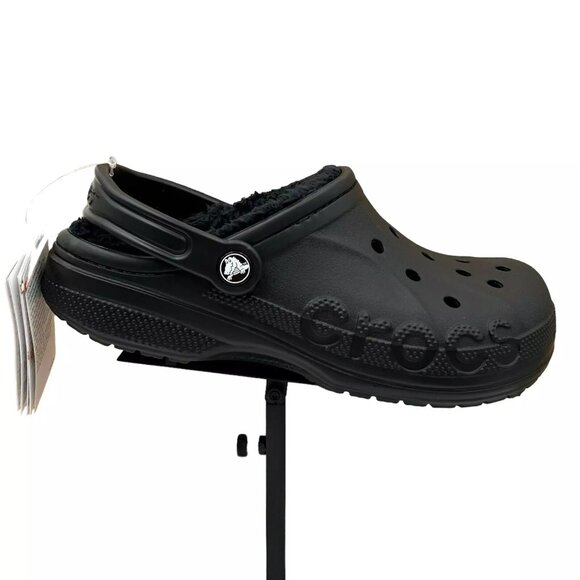 Crocs Youth Boy's Classic Lined Clogs Size 7 Black Slip-on Faux Fur Fuzzy & Warm